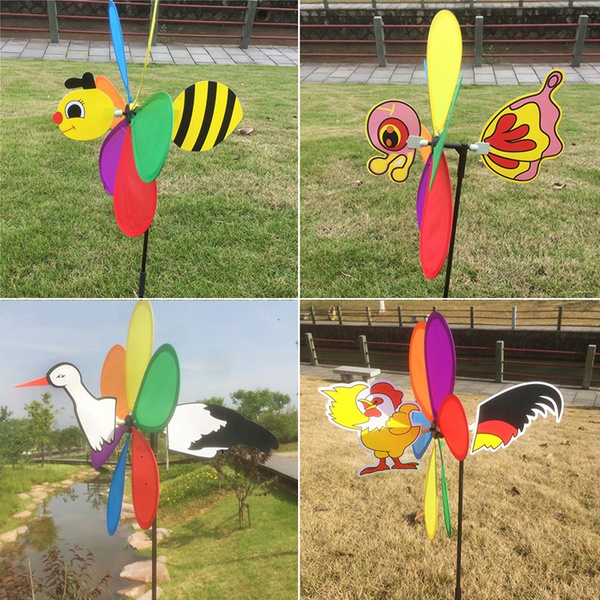 SimpleLif Large Windmills with 7 Flower Heads,3D Cute Animal Insect Bird Windmill Wind Spinner Whirligig Yard Garden Decor Toy,Random Color 