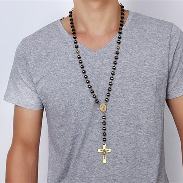 Mens rosary beads on sale necklace