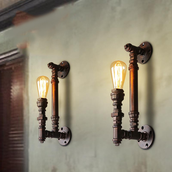Vintage Retro Iron Water Pipe Wall Lights Industrial Sconce Bar Home Wall Lamp 