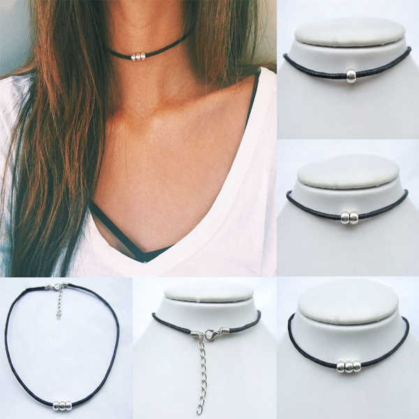 Simple Fashion Choker Necklace Thin Black Cotton Cord Rope Necklaces With  Silver Metal Beads Short Necklace For Women | Wish