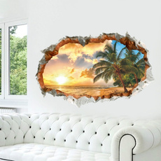 Maikun Landscape Beach Sunset 3D Window View Avtagbar väggklistermärke Art Vinyl Decal Decor Väggdekor (Storlek: 60cm by 90cm, Färg: Multicolor)