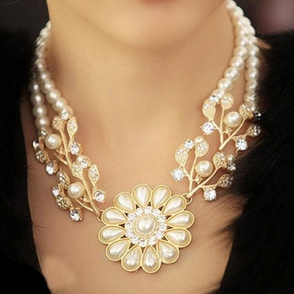 flower pearl choker necklace