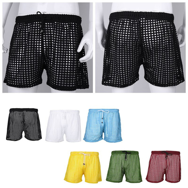 Mens Sexy Hollow Mesh Underwear Drawstring Lounge Shorts Boxer Briefs Sml Wish 2231