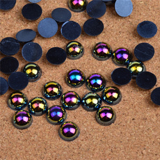 4mm 1000pcs Half Round Bead Flat Back Acrylic Pearl Scrapbooking Embellishment DIY（color：black ab）