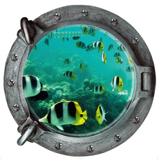 Fish 3D Counterfeit Submarine Window Underwater World Wall Sticker Home Decor Decals Wall PVC Wallpaper Kids Room