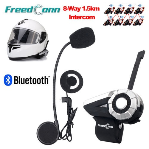 Freedconn T Rex Motorcycle 1500M 8 Way BT Interphone Bluetooth Helmet Intercom