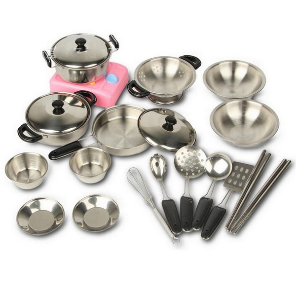 Stainless Steel Miniature Kitchen Set For Kids Includes Cooking