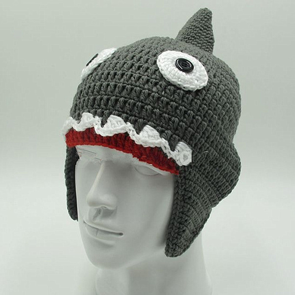 Unisex Novelty Crochet Men's Shark Attack Hats Handmade Halloween
