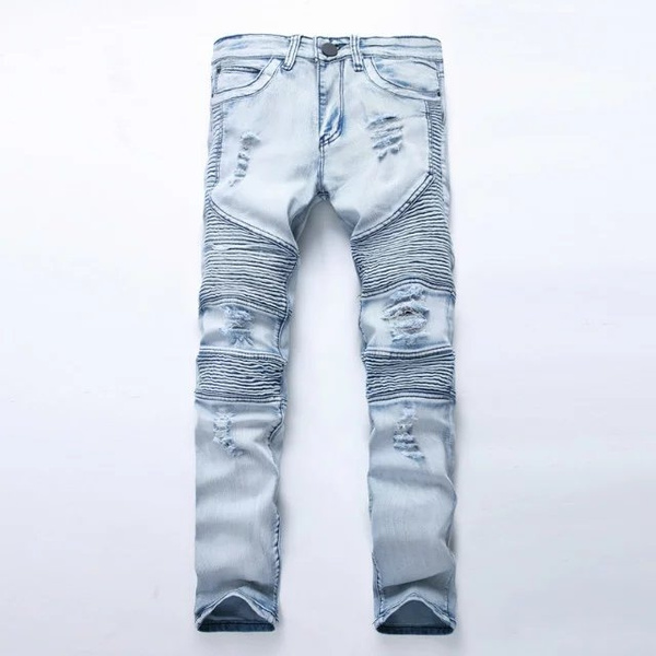 2016 High Street Men Ripped Biker Jeans Motorcycle Slim Fit Washed Denim Skinny Joggers Jeans Wish