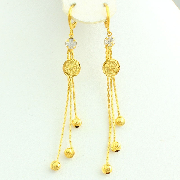 The Sinbad Fancy Gold Long Earring (Emerald 916) – Welcome to Rani Alankar
