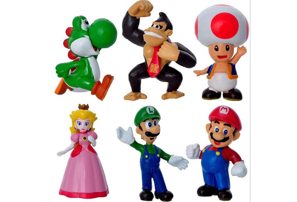  Popco Super Mario Set of 6 Mini Figure Mario, Peach, Toad,  Luigi, Yoshi & Donkey Kong : Toys & Games