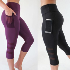Women Tights Capri Running yoga Sport Pants High Waist Cropped Leggings Fitness Outerdoor Sportwear with pocket