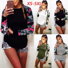 5 Colors Women's Autumn Casual O-neck Long Sleeve Camouflage Printed T-shirt XS-5XL