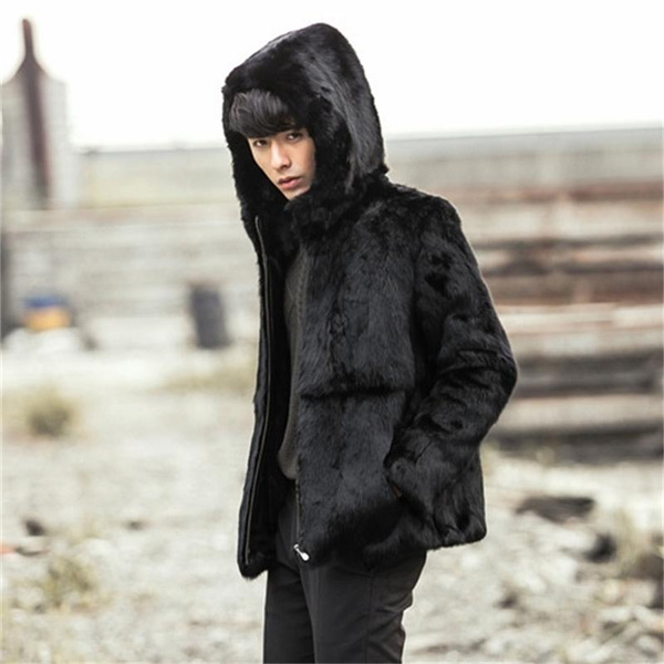 Imitation fox fur jacket men's coats hooded padded jacket plus velvet  autumn winter hooded brown шуба из искусственного меха - AliExpress
