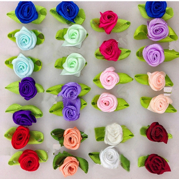 NEW DIY 10pcs 25mm Satin Ribbon Rose Flower DIY Craft Wedding Appliques 