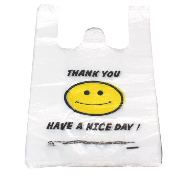International Plastics MB-T-22SM 0.16 White HD with Smiley Face Thank You Shopping Bags - Case of 800