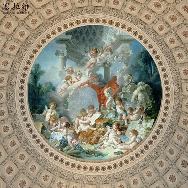 Ceiling wall painting wallpaper Greek mythology little angel oil painting  European style hotel guest house wallpaper | Wish