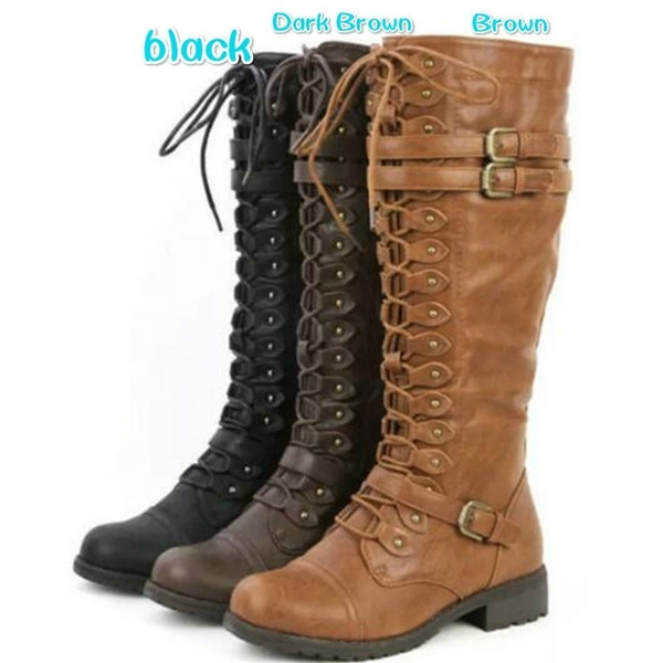 knee high lace up combat boots