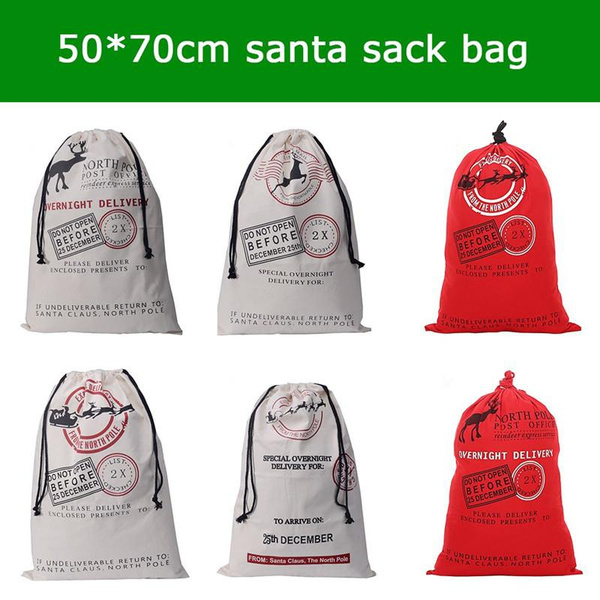 Big Reusable Shopping Bag 6 Random Patten Large Christmas Sacks Santa Present Bag Christmas Gifts Sack Bags Elk Organic Heavy Canvas Bags with Red drawstring Bag