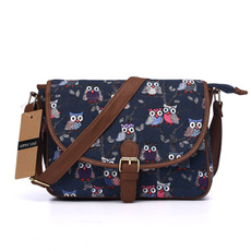 Fashion Women Bags Owl Printing Shoulder Messenger Bag Canvas+Pu Leather Crossbody Bag Zipper Satchel Bag