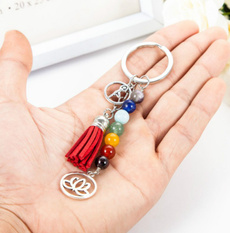 1x Brand New Tassel Lotus 7 Chakra 8mm Beads Reiki Key Chain Ring Keychains For Men Women Family Kids Gift