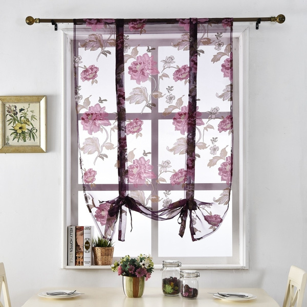 1 Pc Naperal Treatment Sheer Window Short Curtain Kitchen Fashion Curtains Door Fabrics Flower Panel Tulle Purple Fl Modern Wish 1 Pc Naperal Treatment Sheer Window, Kitchen Curtains With Purple Flowers