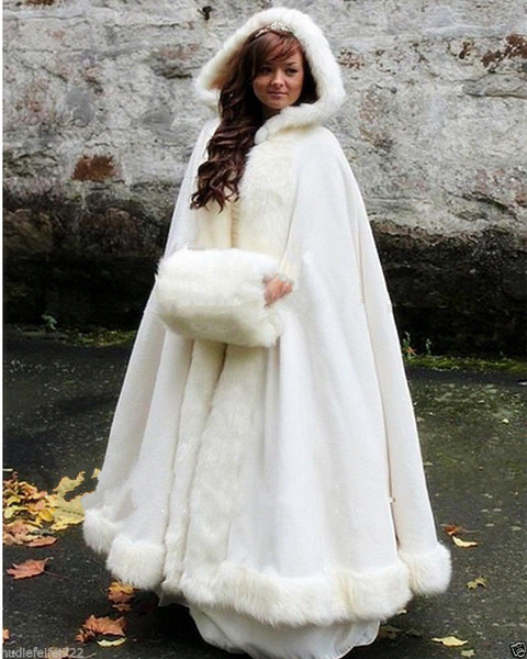 Details about   Long Satin Winter Queen Faux Fur Wedding Cape Hooded Cloak Bridal Jacket Wraps 