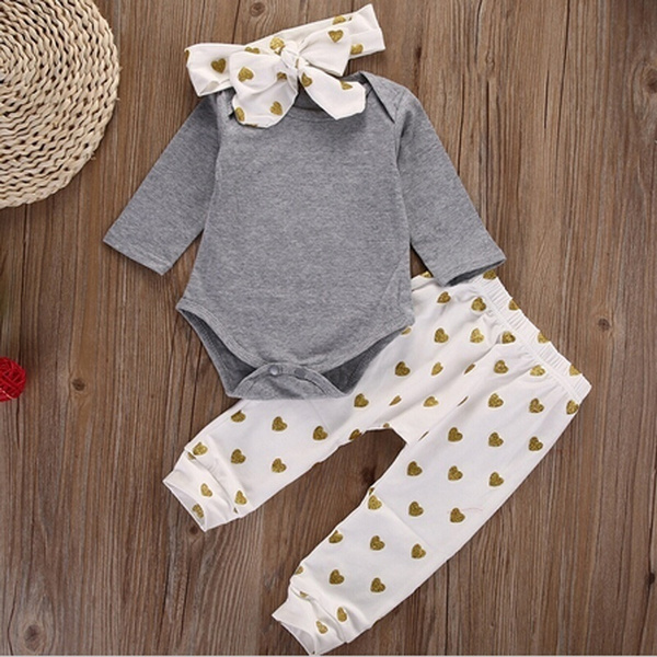 Cheap Focusnorm Casual Newborn Infant Baby Girl Clothes Set Flower Tops  Romper Leggings Headband 3PCS Outfits Set Clothes | Joom