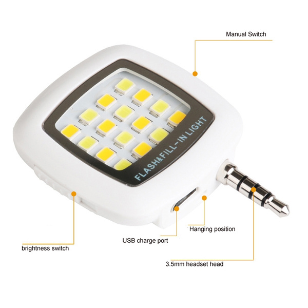 Mini LED Phone Fill Light Flash Light 16pcs LED 3.5mm Headset head ...