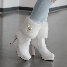 The spring and autumn female single boots boots with thick high-heeled head in the autumn and winter side zipper