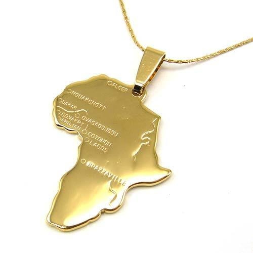 Gold Africa Necklace Pendant & 22 Inch Chain Rasta Reggae Afro