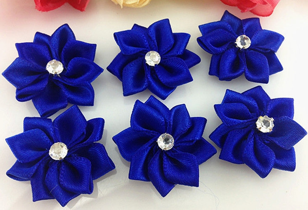 20pcs 25mm Satin Ribbon Flower For DIY Decoration Applique （color;Royal ...