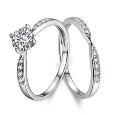 2PCS/set Fashion Jewelry White Gold Noble Crystal Wedding Diamond Rings for Women Size 4-12