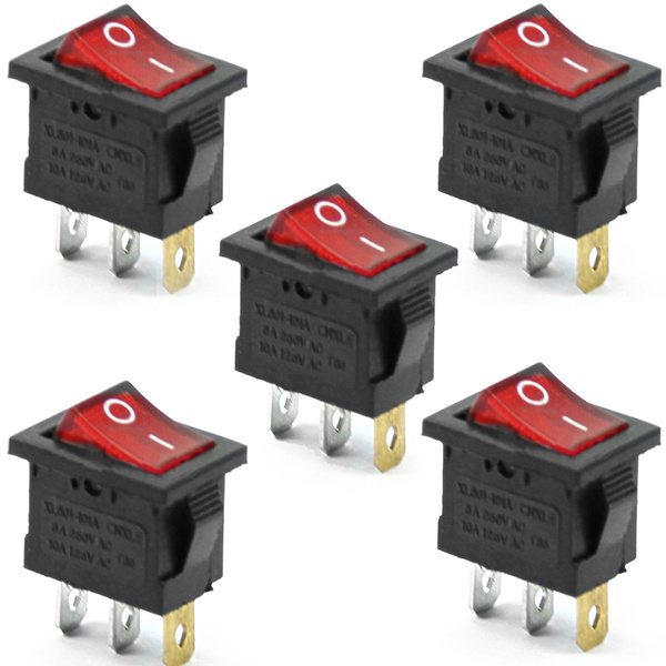 5pcs 3 Pin Red On-off Spst Snap In Boat Rocker Switch Ac 6a 250v 10a 