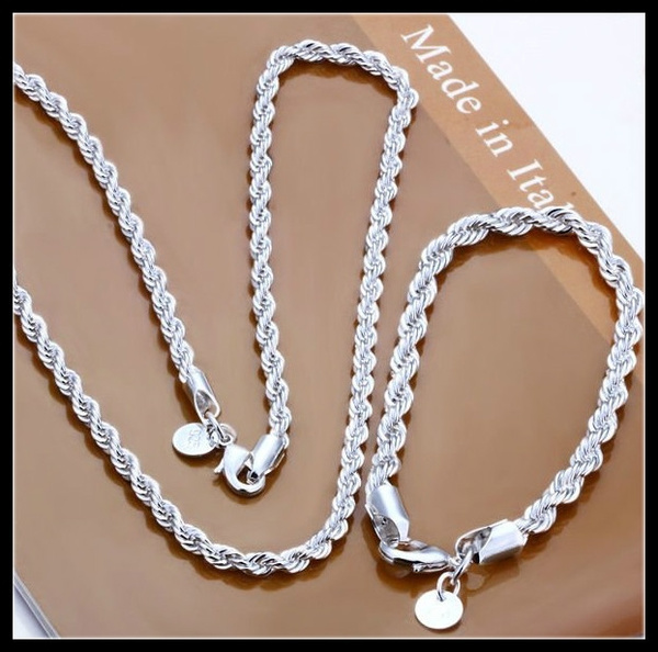 4MM Rope Chains for men Silver Necklace 