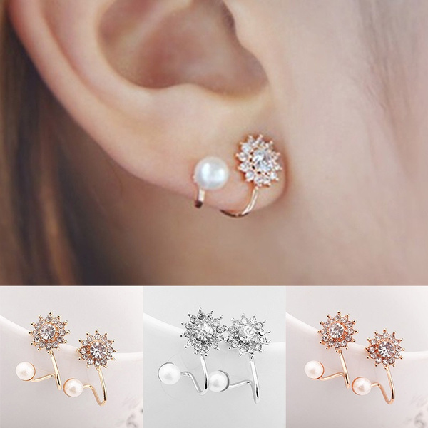 1 Pair Fashion Women Elegant Crystal Rhinestone Pearl Ear Stud Earrings Jewelry
