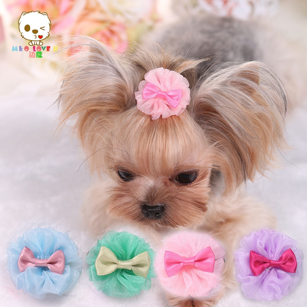 12 CUTE LOVELY Pink YORKIE Dog Puppy Pet Bows SET hello Kitty Barrette Maltese C 