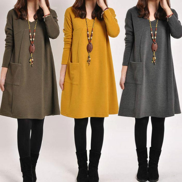 maternity dress autumn/winter maternity clothes large size loose casual  dresses for pregnant | Wish