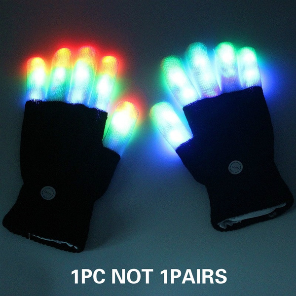 1 Pcs LED Rave Flashing Gloves Glow 7 Mode Light Up Finger Lighting
