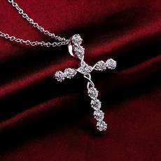 Stylish Women's 925 Sterling Silver Plated Cross Zircon Pendant Necklace Chain Jewelry