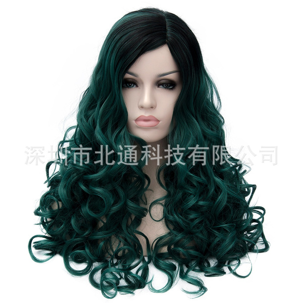 High Quality Wigs Ombre Wig Natural Black/Dark Green Wig Fashion Curly Hair  Heat Resistant Synthetic Wigs Dark Green Ombre for Women | Wish