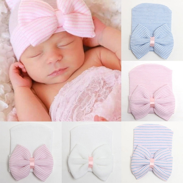 Cute Newborn Baby Infant Toddler Girl Comfy Bowknot Warm Beanie Hat  Hospital Cap