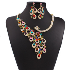 earringandneckalce, Fashion, gold, peacock
