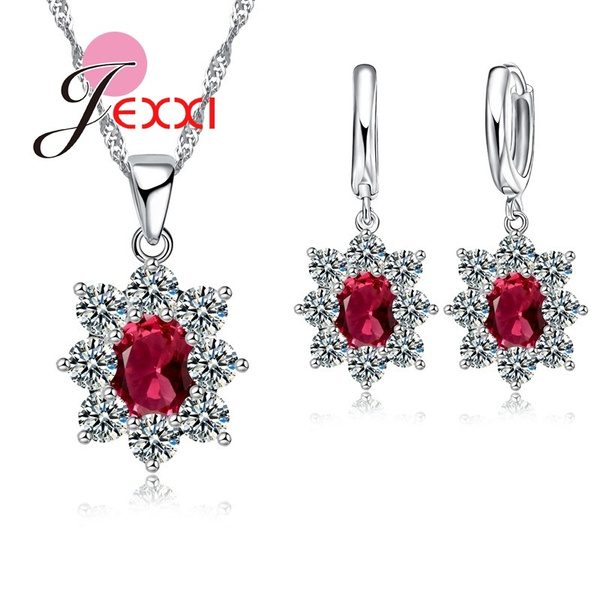 Sterling Silver Austrian Crystal Earrings and Necklace Set