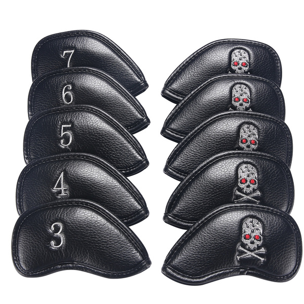 10pcs Skull Thick Pu Synthetic Leather Golf Club Iron Head Covers Set ...