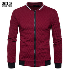 2016 foreign trade new winter men's diamond lattice contrast color zipper collar sweater coat off