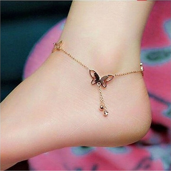 Barefoot Sandal Beach Foot Chain Rose Gold Butterfly Charm Anklet Bracelet Gift Barefoot Sandal Beach Foot Chain Rose Gold Butterfly Charm Anklet Bracelet Gift