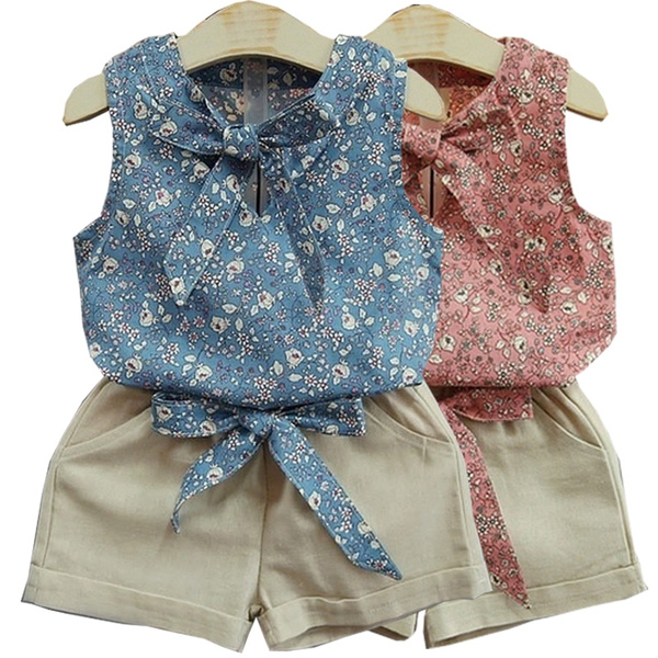 Toddler Baby Girl Sleeveless T-Shirt Tops Blouse Floral+Short Pants Outfits Sets Toddler Baby Girl Sleeveless T-Shirt Tops Blouse Floral+Short Pants Outfits Sets