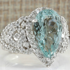 4.26CT Natural Aquamarine 925 Sterling Silver Wedding Ring Gifts