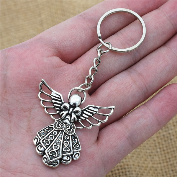 Bronze Alloy Keychain Key Ring Chain Angel Wing Bag Charm Pendant Cool Gift 